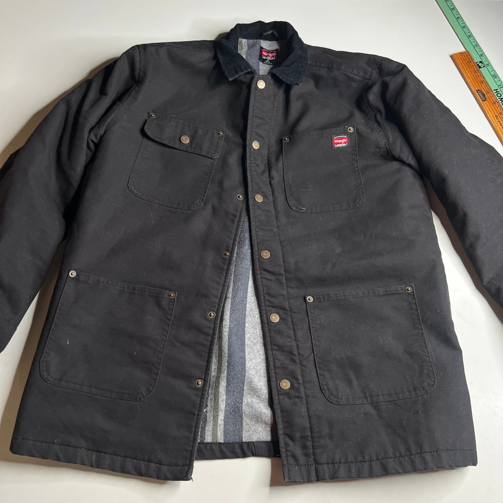 Wrangler Workwear Black Canvas Blanket Lined Barn Chore Coat Jacket Mens M